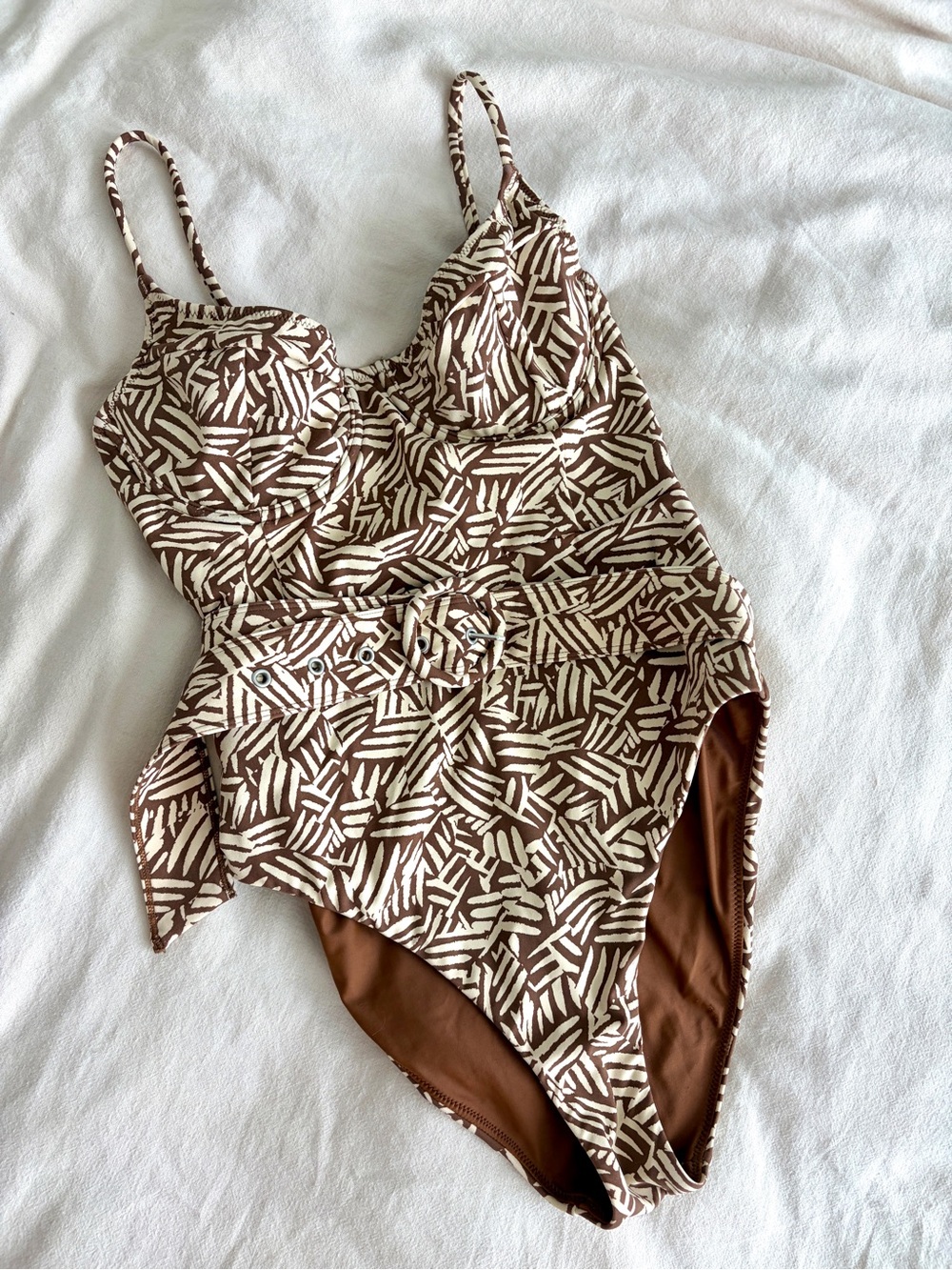 JONATHAN SIMKHAI Brown & Cream One-Piece Swimsuit